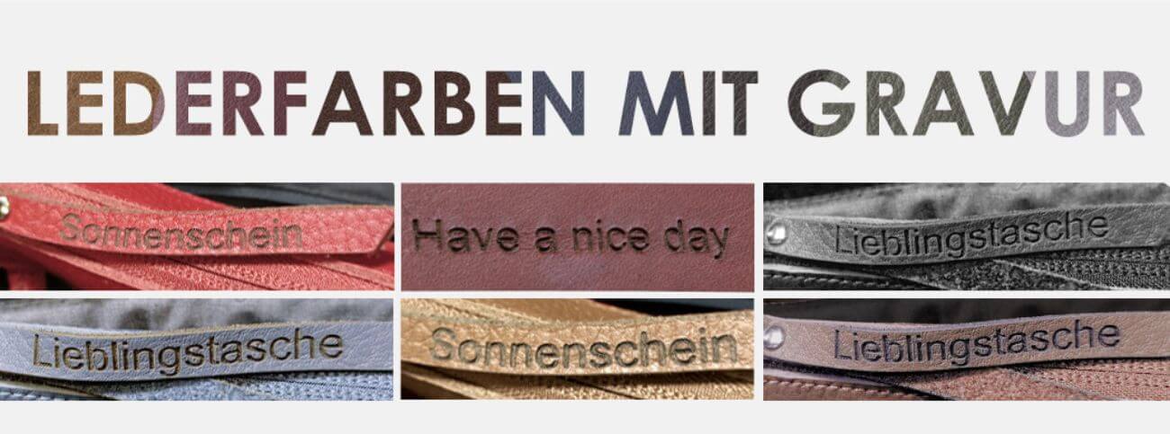 Personalisierung, Lederfarben mit Gravur, individuelle Gravur in Leder, Wunschleder