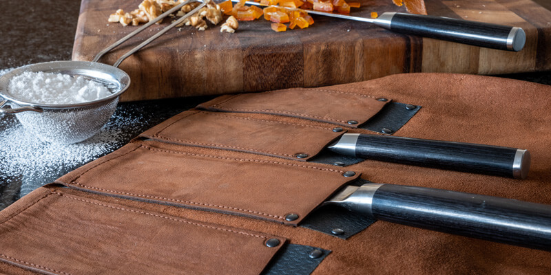 Messertasche Leder, Rolltasche Kochmesser Echtleder, Wunschleder